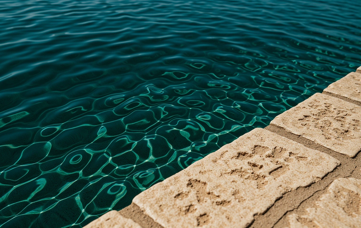 Sunlight refracting in deep teal water