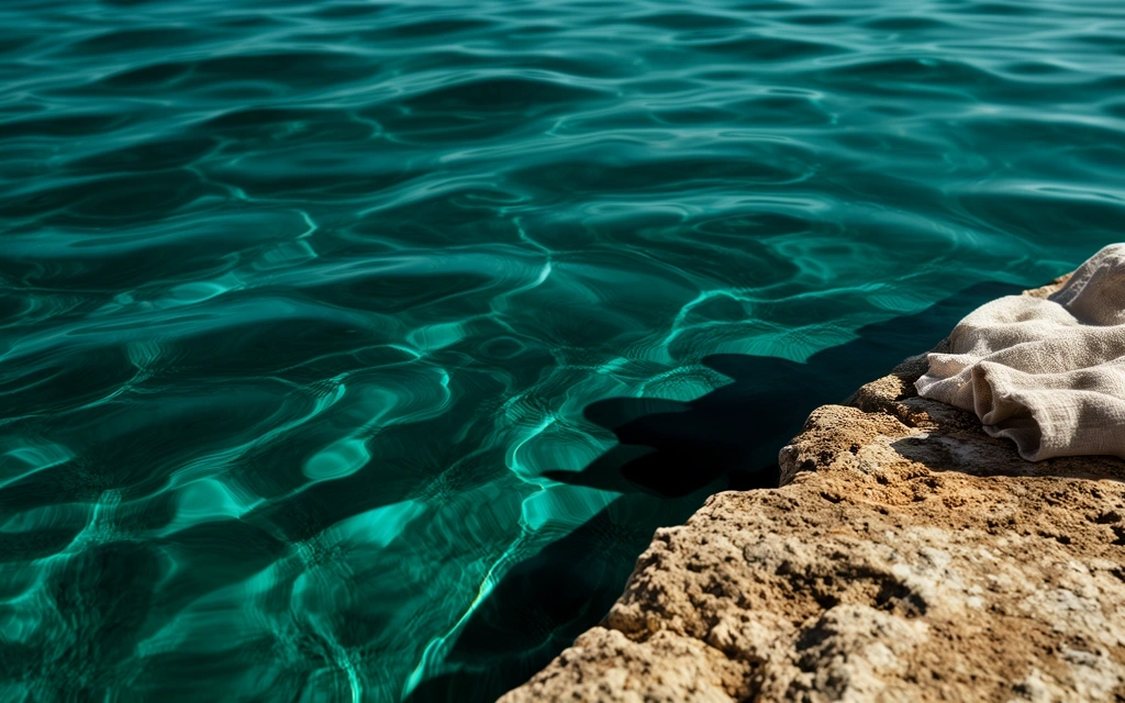 Deep teal Aegean water refraction