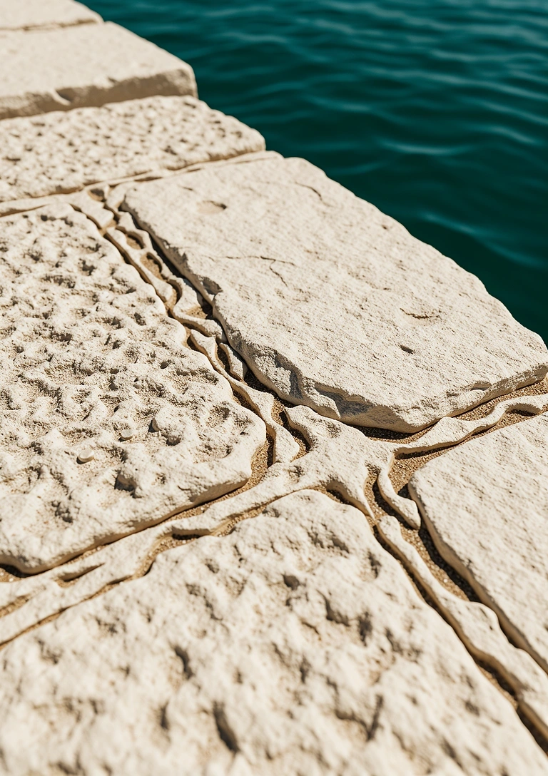 Sun-bleached stone texture representing foundations and privacy