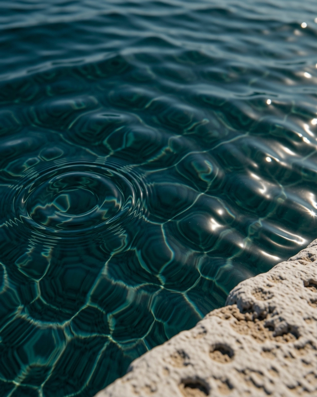 Deep teal Aegean water with light refraction patterns.